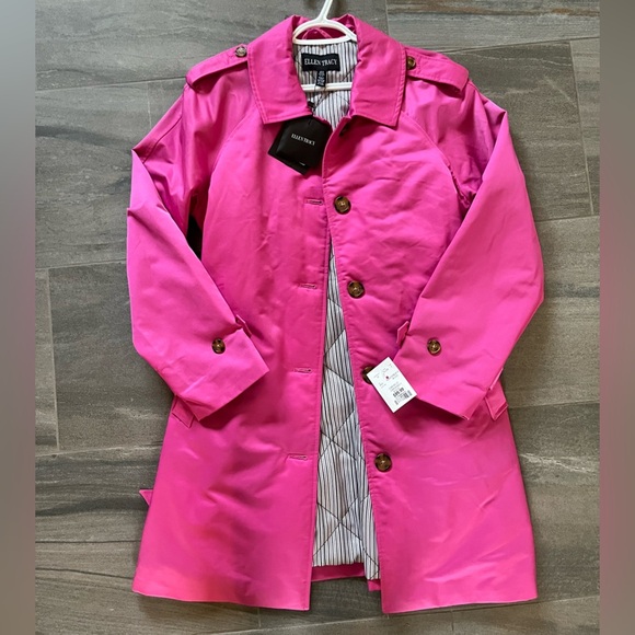 NWT Ellen Tracy Women's Vibrant Pink Trench Coat - Picture 5 of 8
